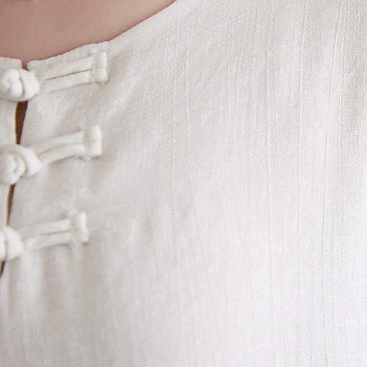 Buddha Stones 2Pcs Beige Chinese Frog-Button Design Long Sleeve Shirt Top Pants Meditation Zen Tai Chi Cotton Linen Clothing Women's Set - image 9