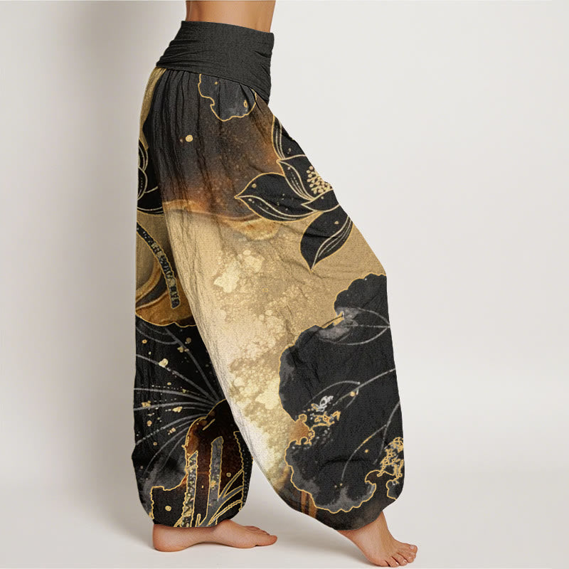 Buddha Stones Casual Lotus Petal Pattern Women's Elastic Waist Harem Pants - image 1