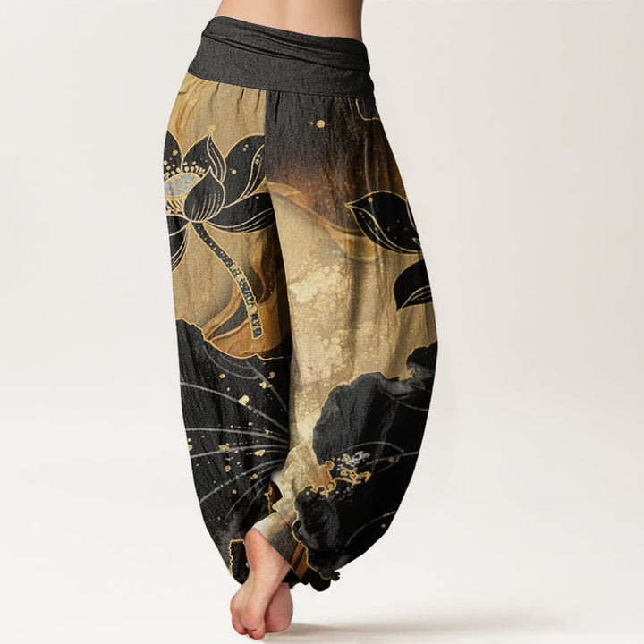 Buddha Stones Casual Lotus Petal Pattern Women's Elastic Waist Harem Pants - image 2