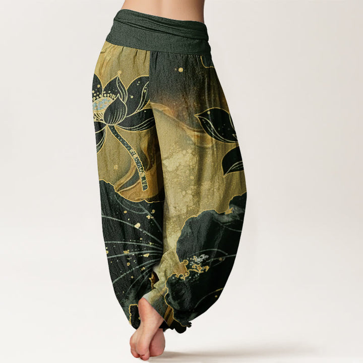Buddha Stones Casual Lotus Petal Pattern Women's Elastic Waist Harem Pants - image 6