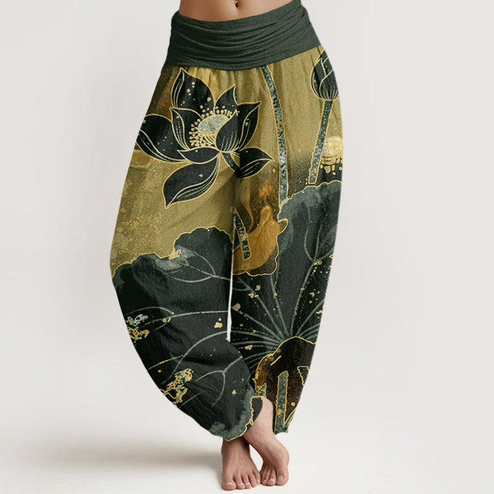 Buddha Stones Casual Lotus Petal Pattern Women's Elastic Waist Harem Pants - DarkOliveGreen - US22，UK/AU26，EU54 (6XL) - image 4