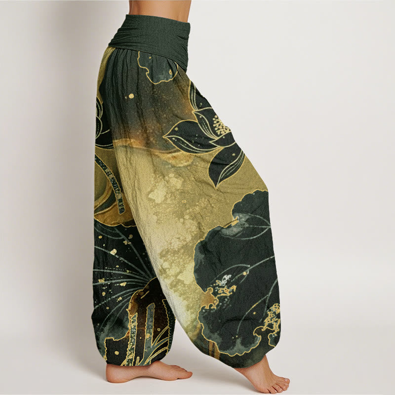 Buddha Stones Casual Lotus Petal Pattern Women's Elastic Waist Harem Pants - image 5