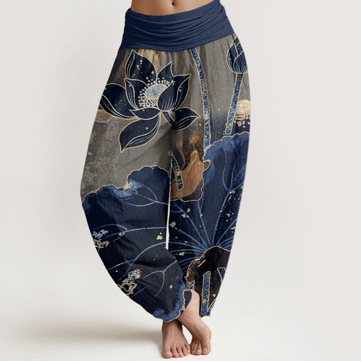 Buddha Stones Casual Lotus Petal Pattern Women's Elastic Waist Harem Pants - Navy - US22，UK/AU26，EU54 (6XL) - image 7