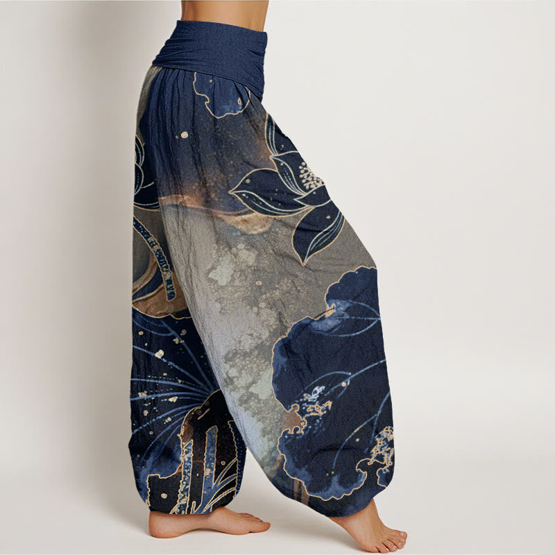 Buddha Stones Casual Lotus Petal Pattern Women's Elastic Waist Harem Pants - image 8