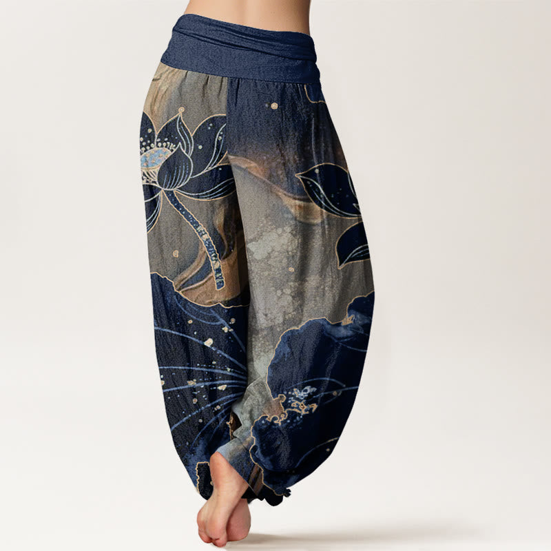 Buddha Stones Casual Lotus Petal Pattern Women's Elastic Waist Harem Pants - image 9
