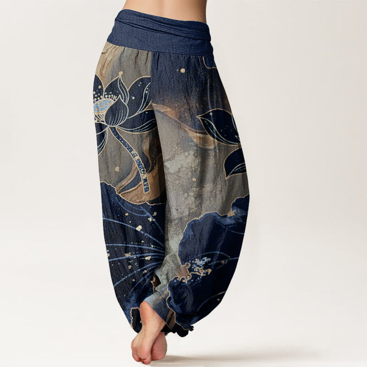 Buddha Stones Casual Lotus Petal Pattern Women's Elastic Waist Harem Pants - image 9
