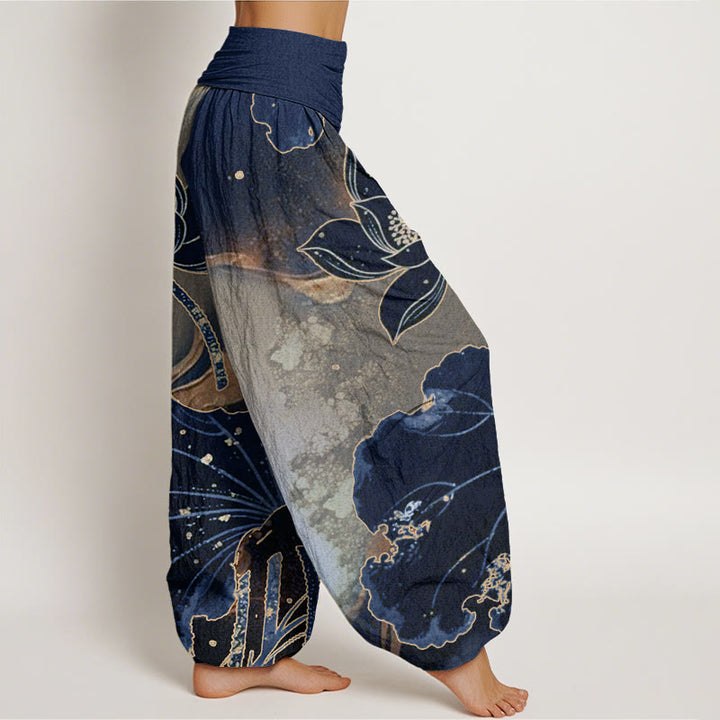 Buddha Stones Cotton Casual Lotus Petal Pattern Women's Elastic Waist Harem Pants - image 8
