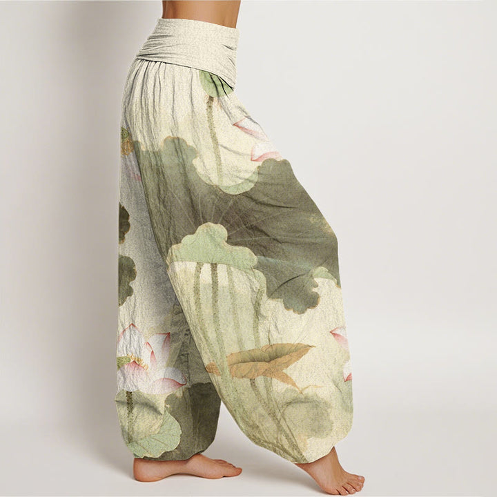 Buddha Stones Casual Lotus Petal Pods Pattern Women's Elastic Waist Harem Pants - image 5