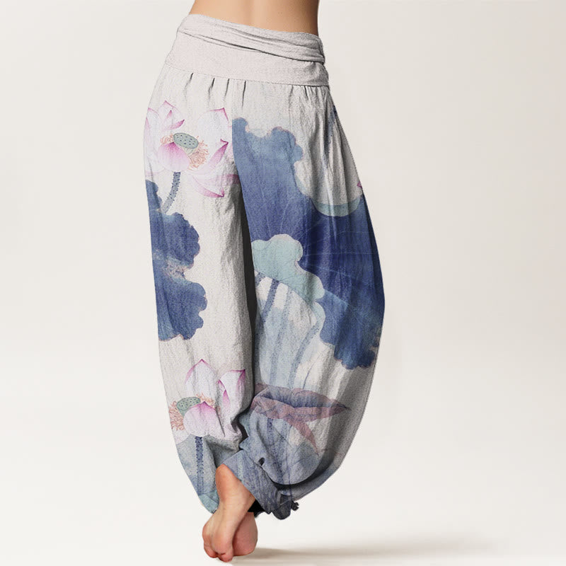 Buddha Stones Cotton Casual Lotus Petal Pods Pattern Women's Elastic Waist Harem Pants - image 9