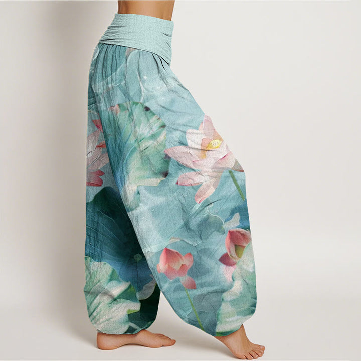 Buddha Stones Casual Lotus Petal Pond Pattern Women's Elastic Waist Harem Pants - image 1