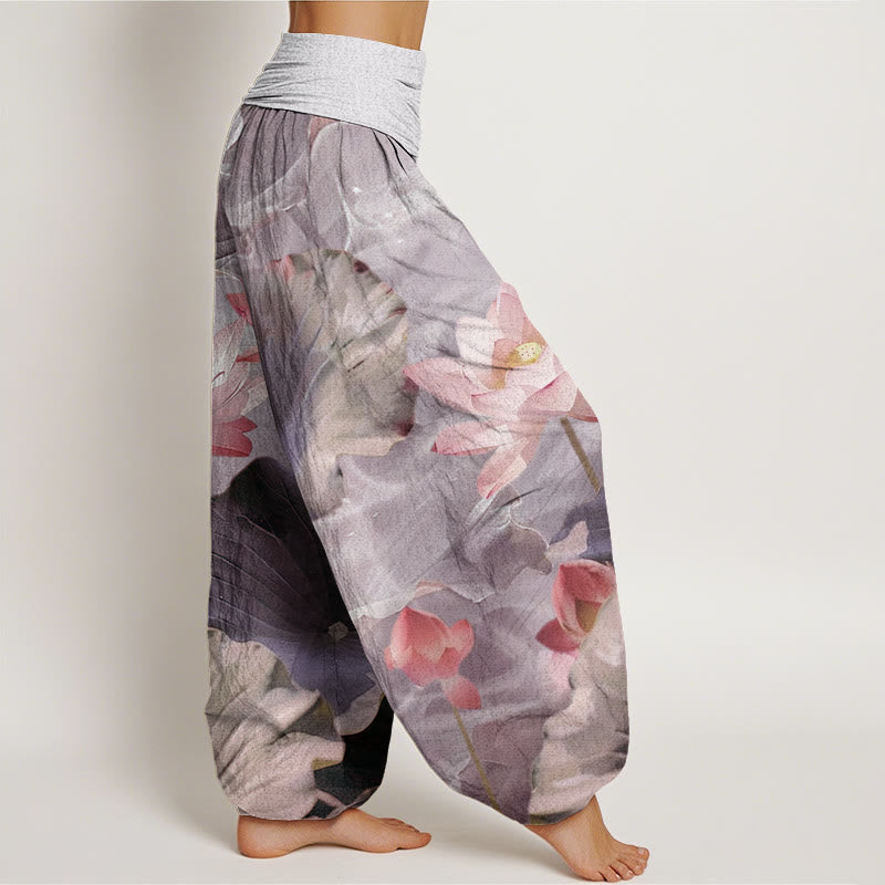 Buddha Stones Cotton Casual Lotus Petal Pond Pattern Women's Elastic Waist Harem Pants - image 5