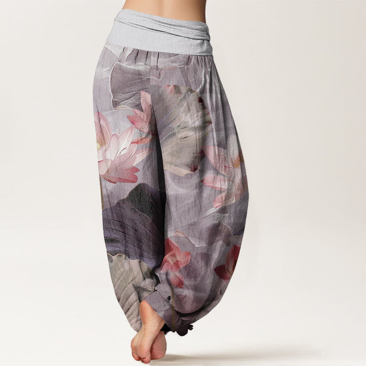 Buddha Stones Cotton Casual Lotus Petal Pond Pattern Women's Elastic Waist Harem Pants - image 6