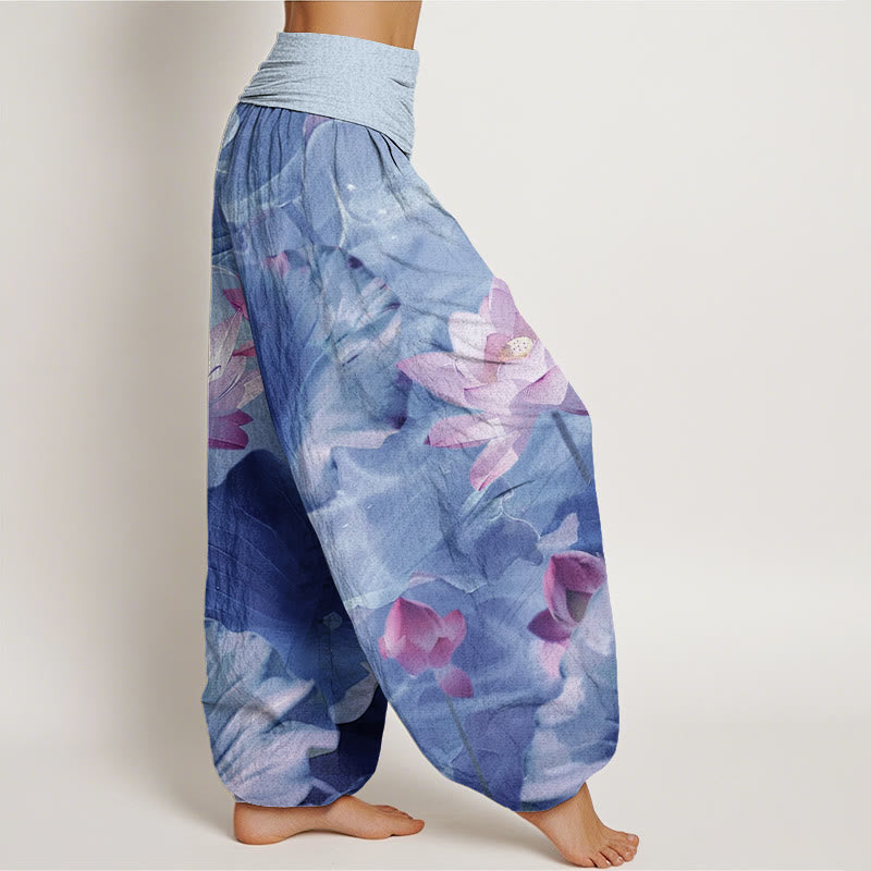 Buddha Stones Cotton Casual Lotus Petal Pond Pattern Women's Elastic Waist Harem Pants - image 9