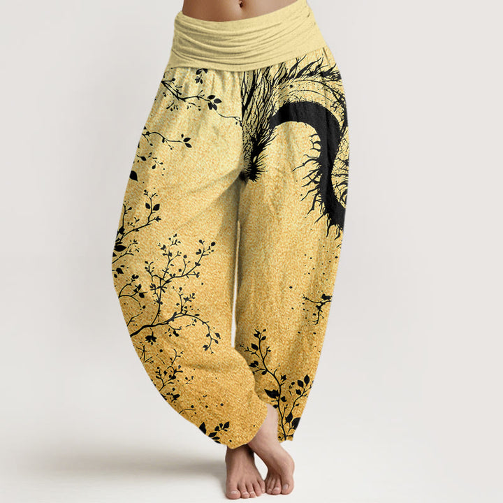 Buddha Stones Casual Dragon Flower Leaf Pattern Women's Elastic Waist Harem Pants - Khaki - US22，UK/AU26，EU54 (6XL) - image 7