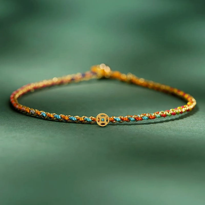 Buddha Stones Colorful Rope Luck Coin Bead Abundance Extra Thin Braided Bracelet