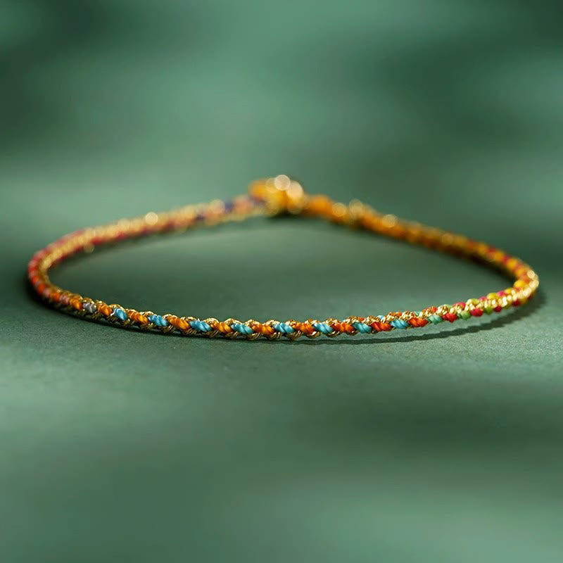 Buddha Stones Colorful Rope Luck Coin Bead Abundance Extra Thin Braided Bracelet - Colorful - Bare Rope - 20cm - image 1