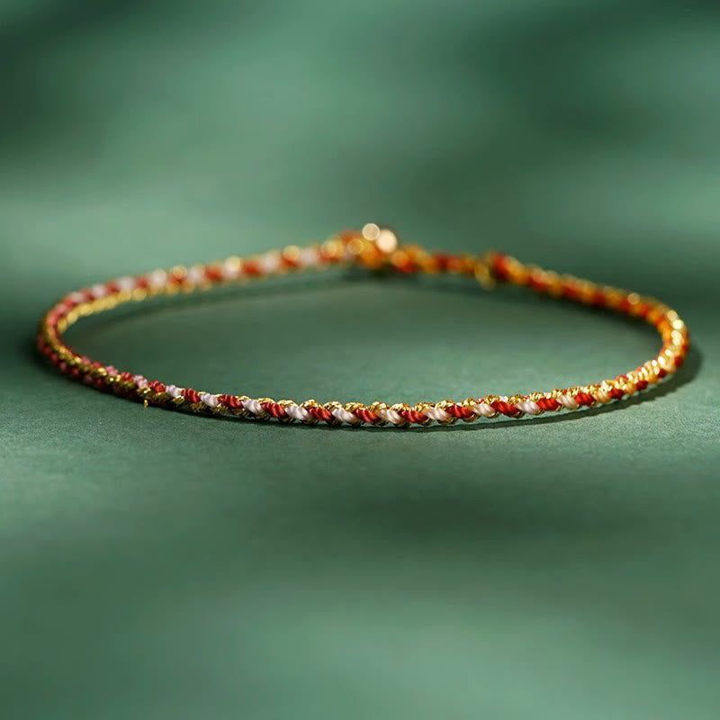 Buddha Stones Colorful Rope Luck Coin Bead Abundance Extra Thin Braided Bracelet - Red - Bare Rope - 20cm - image 9