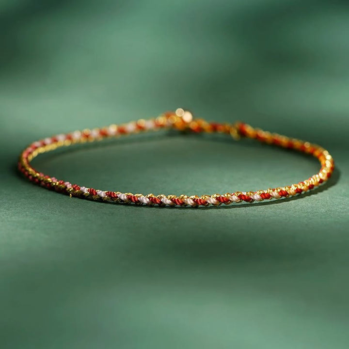 Buddha Stones Colorful Rope Luck Coin Bead Abundance Extra Thin Braided Bracelet - Red - Bare Rope - 20cm - image 9