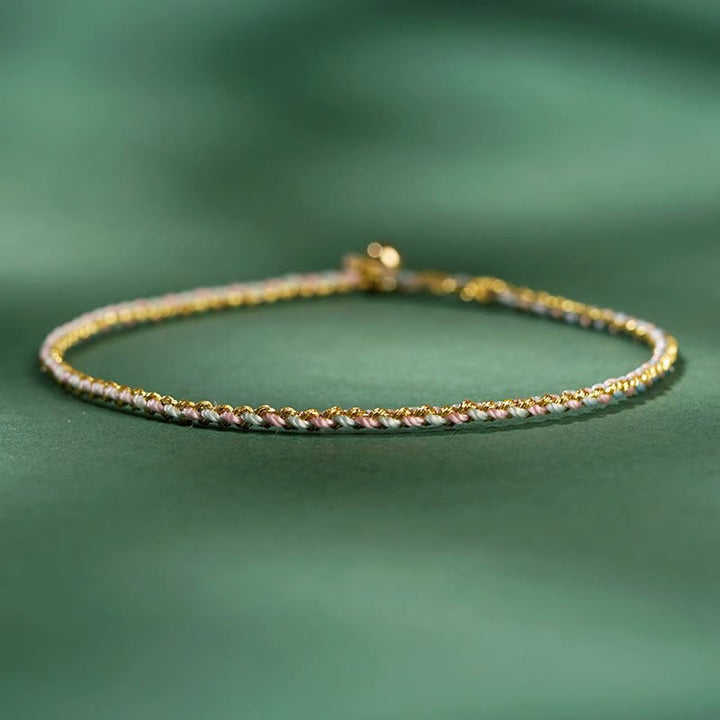 Buddha Stones Colorful Rope Luck Coin Bead Abundance Extra Thin Braided Bracelet - Light Pink - Bare Rope - 20cm - image 12