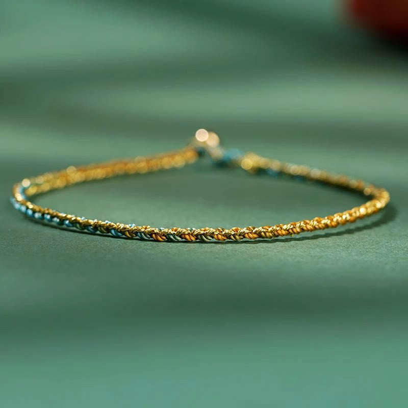 Buddha Stones Colorful Rope Luck Coin Bead Abundance Extra Thin Braided Bracelet - Green - Bare Rope - 20cm - image 14