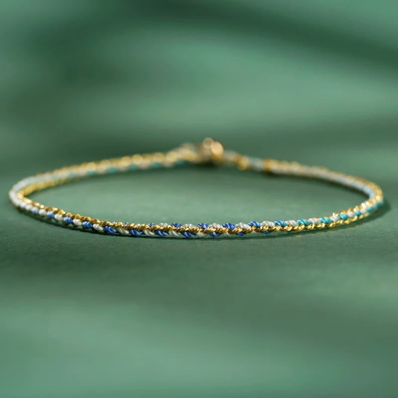 Buddha Stones Colorful Rope Luck Coin Bead Abundance Extra Thin Braided Bracelet - Blue - Bare Rope - 20cm - image 16