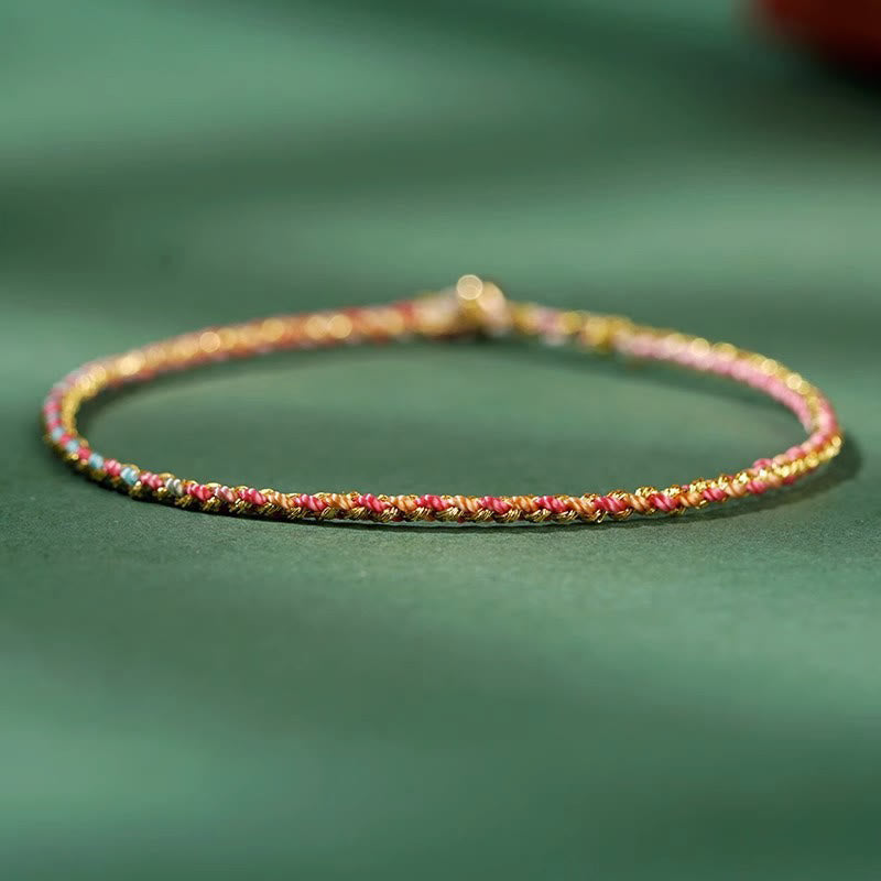 Buddha Stones Colorful Rope Luck Coin Bead Abundance Extra Thin Braided Bracelet - Pink - Bare Rope - 20cm - image 18