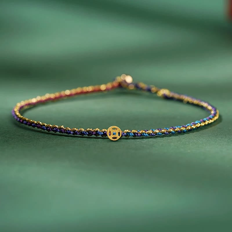 Buddha Stones Colorful Rope Luck Coin Bead Abundance Extra Thin Braided Bracelet