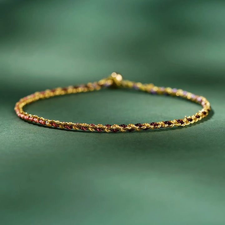 Buddha Stones Colorful Rope Luck Coin Bead Abundance Extra Thin Braided Bracelet - Yellow - Bare Rope - 20cm - image 22