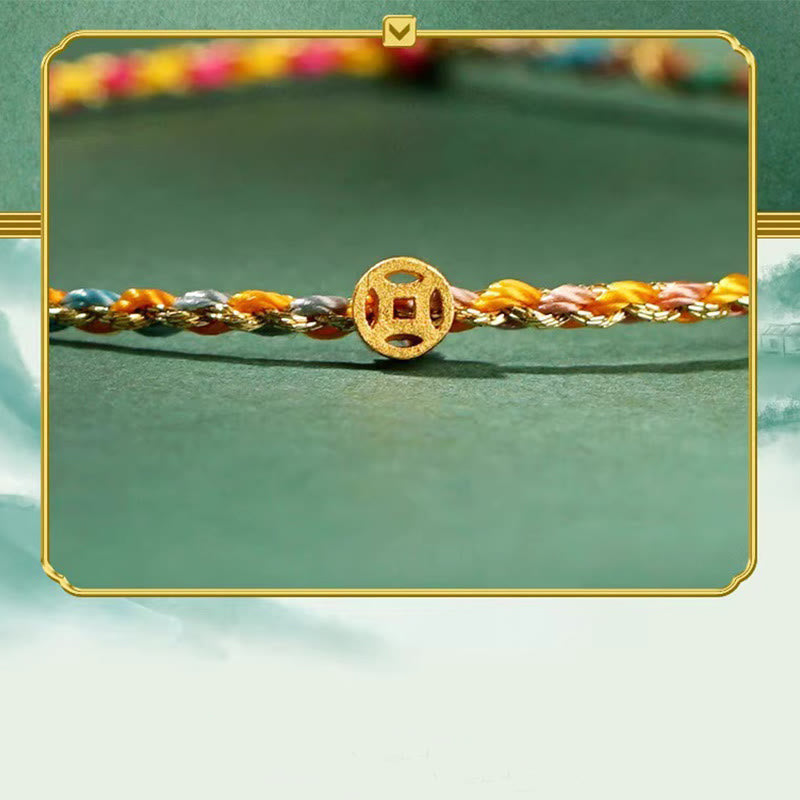 Buddha Stones Colorful Rope Luck Coin Bead Abundance Extra Thin Braided Bracelet