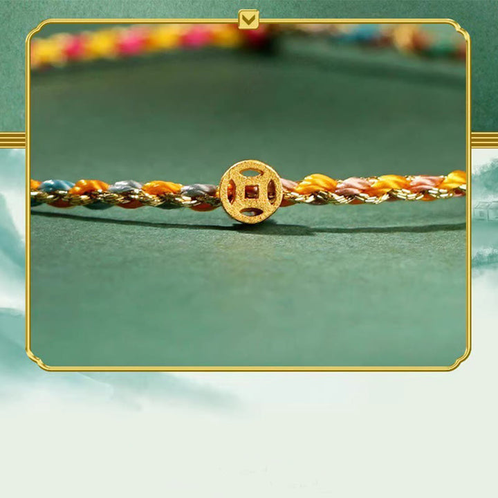 Buddha Stones Colorful Rope Luck Coin Bead Abundance Extra Thin Braided Bracelet