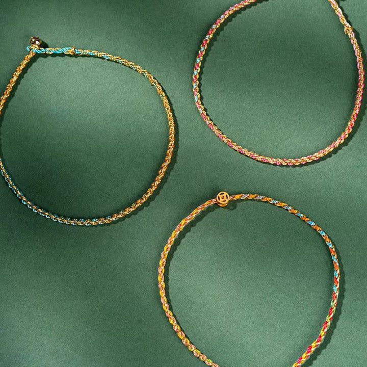 Buddha Stones Colorful Rope Luck Coin Bead Abundance Extra Thin Braided Bracelet - image 24