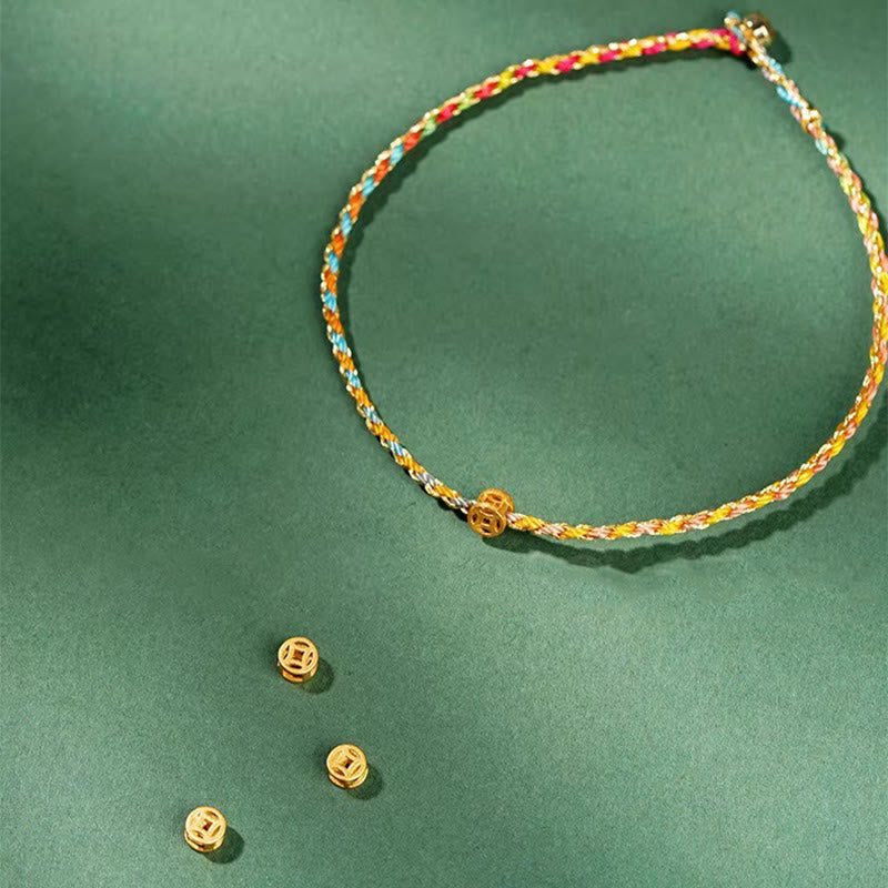 Buddha Stones Colorful Rope Luck Coin Bead Abundance Extra Thin Braided Bracelet