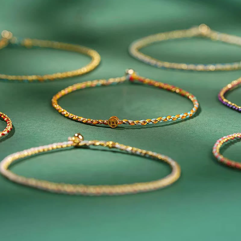 Buddha Stones Colorful Rope Luck Coin Bead Abundance Extra Thin Braided Bracelet