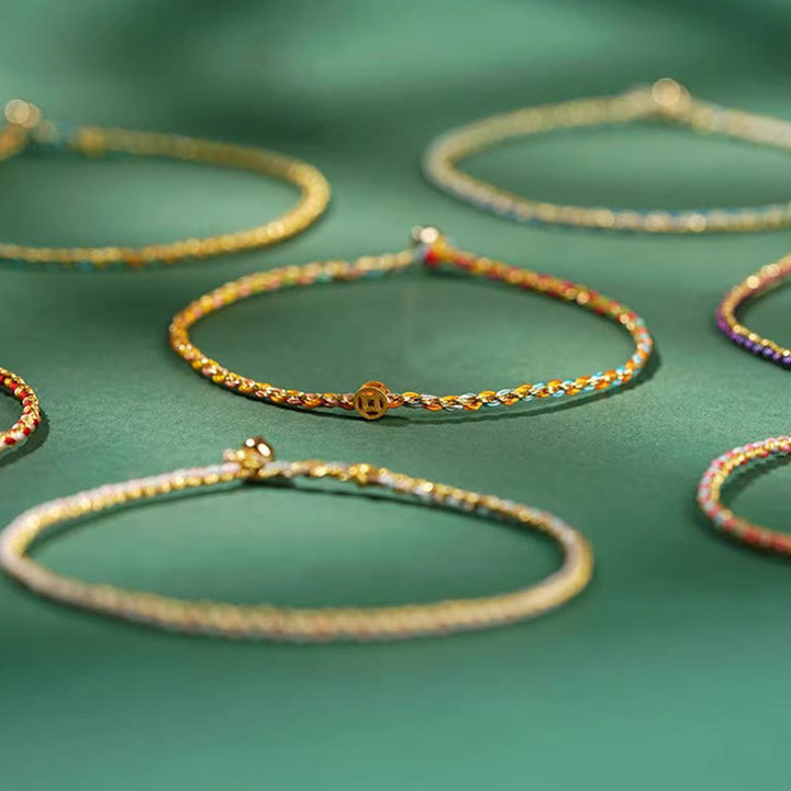 Buddha Stones Colorful Rope Luck Coin Bead Abundance Extra Thin Braided Bracelet