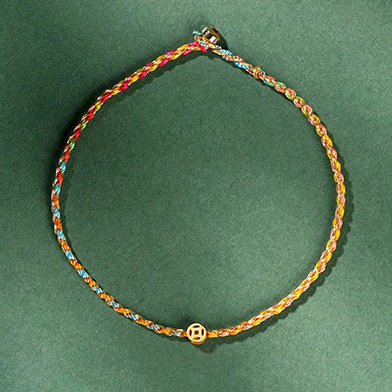 Buddha Stones Colorful Rope Luck Coin Bead Abundance Extra Thin Braided Bracelet