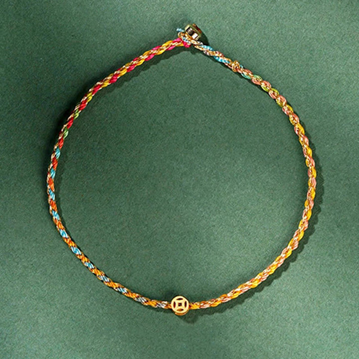 Buddha Stones Colorful Rope Luck Coin Bead Abundance Extra Thin Braided Bracelet