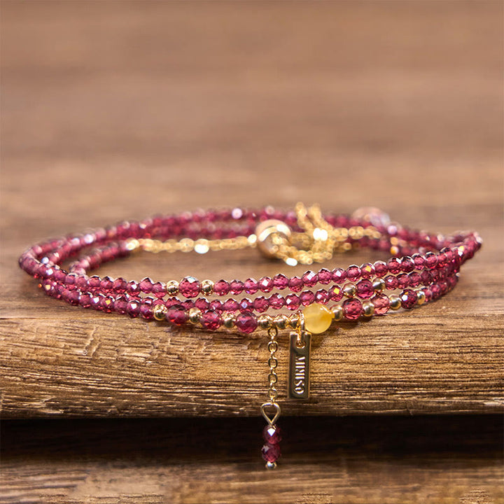 Buddha Stones Small Natural Garnet Passion Triple Wrap Bracelet