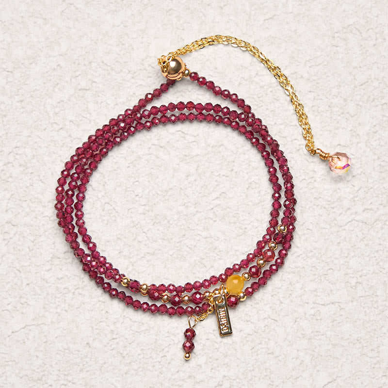 Buddha Stones Small Natural Garnet Passion Triple Wrap Bracelet