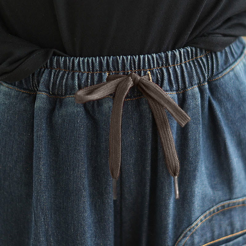 Buddha Stones Casual DarkSlateBlue Plain Drawstring Cotton Women's Harem Pants With Pockets - image 9