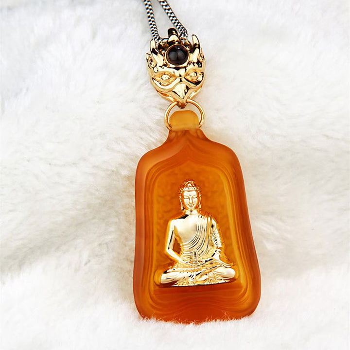 Buddha Stones Tibetan Medicine Buddha Liuli Crystal Compassion Serenity Necklace Pendant - Yellow Medicine Buddha Chain - image 13