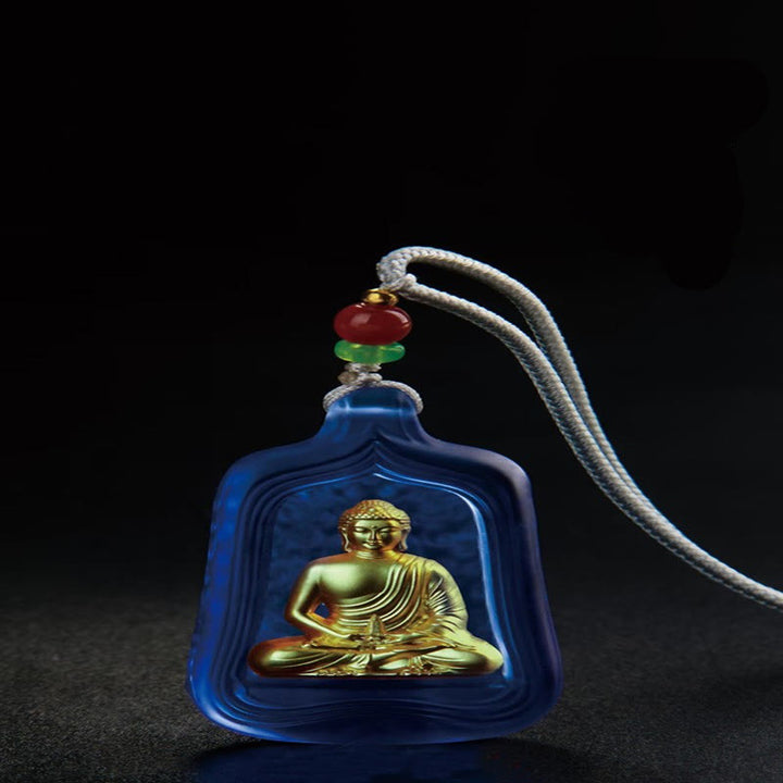 Buddha Stones Tibetan Medicine Buddha Liuli Crystal Compassion Serenity Necklace Pendant - Blue Medicine Buddha Rope - image 3