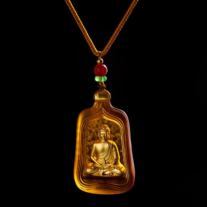 Buddha Stones Tibetan Medicine Buddha Liuli Crystal Compassion Serenity Necklace Pendant - Yellow Medicine Buddha Rope - image 10