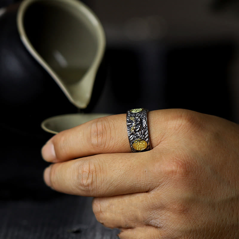 Buddha Stones 925 Sterling Silver PiXiu Copper Coin Brass Wealth Luck Adjustable Ring - image 9