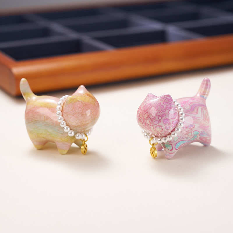Buddha Stones Sandalwood Lucky Mini Cat Lacquer Craft Healing Decoration Random Color(Blind Box) - image 3