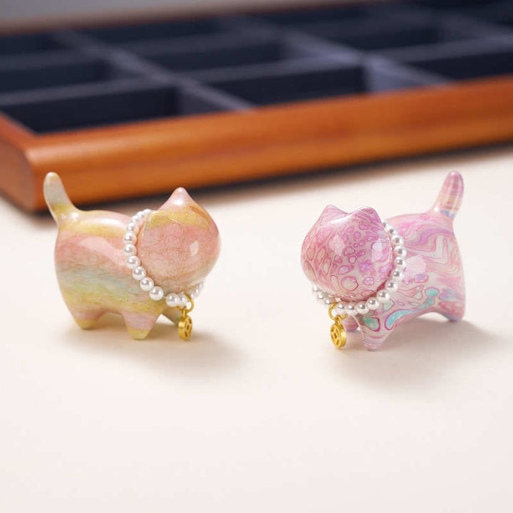 Buddha Stones Sandalwood Lucky Mini Cat Lacquer Craft Healing Decoration Random Color(Blind Box) - image 3