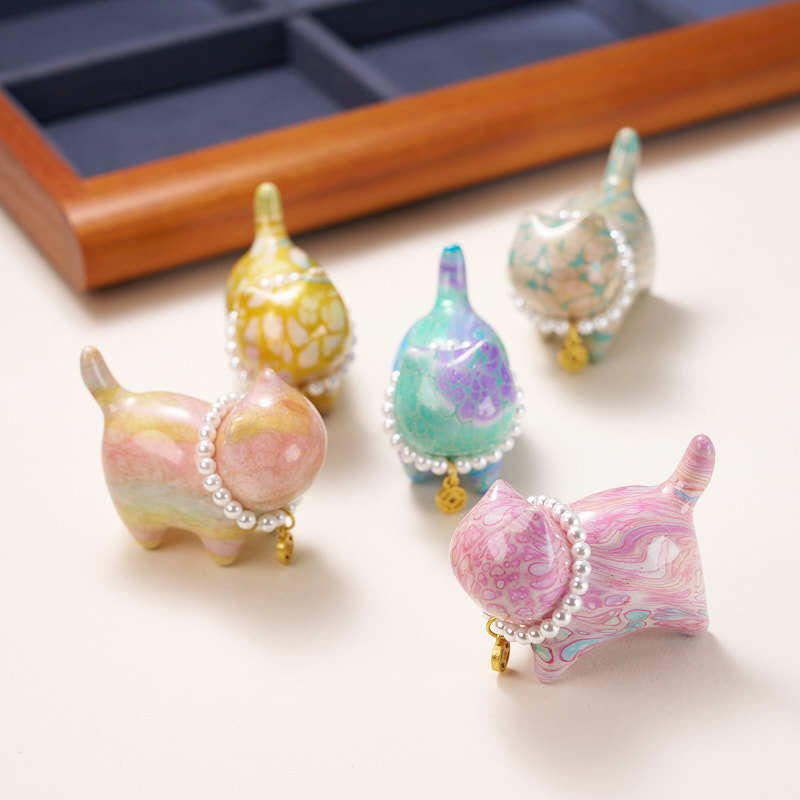 Buddha Stones Sandalwood Lucky Mini Cat Lacquer Craft Healing Decoration Random Color(Blind Box) - image 1