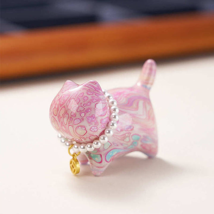 Buddha Stones Sandalwood Lucky Mini Cat Lacquer Craft Healing Decoration Random Color(Blind Box) - image 4