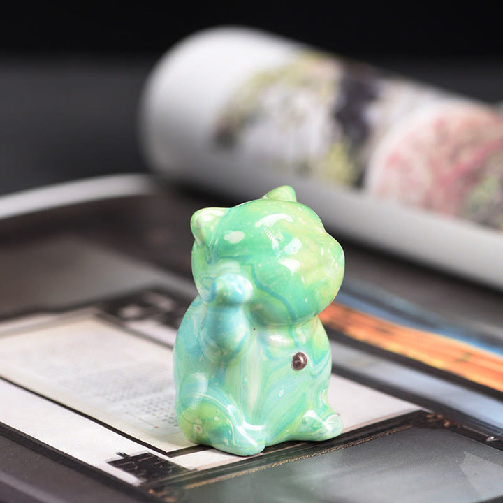 Buddha Stones Cute Mini Cat Rosewood Lacquer Craft Warmth Decoration Random Color(Blind Box) - image 9