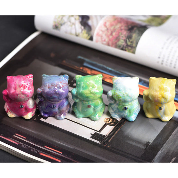 Buddha Stones Cute Mini Cat Rosewood Lacquer Craft Warmth Decoration Random Color(Blind Box) - image 4