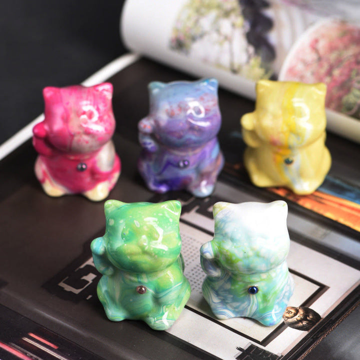 Buddha Stones Cute Mini Cat Rosewood Lacquer Craft Warmth Decoration Random Color(Blind Box) - image 0
